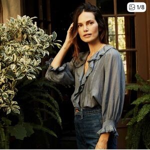 DOEN RIVER (HARDY STYLE ) RUFFLE BLOUSE SIZE SMALL INK  VERY GOOD CONDITION.RARE